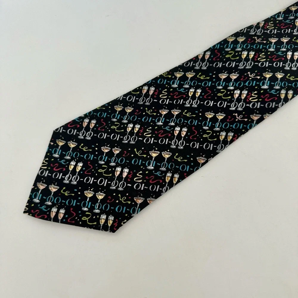 100% Silk Nicole Miller NEW YEARS EVE Champagne‎ Confetti Celebrations Tie 2026